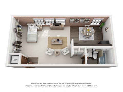 Floor plan for studio, 1 bath, 477 sqft